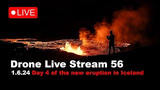 LIVE 1624  Day 4 New volcano eruption in Iceland drone live stream [upl. by Juliann]