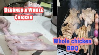 HOW TO DEBONED A WHOLE CHICKEN WITHOUT DAMAGE SKIN  WHOLE CHICKEN BBQ RECIPE  LENY TORRES [upl. by Easton]