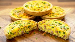 Quiche Bacon Cheese n Onion 4 simple mouthwatering mini quiches [upl. by Etty91]