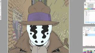 Dave Gibbons Draws Rorschach with audio in Photoshop and Manga Studio [upl. by Willcox]