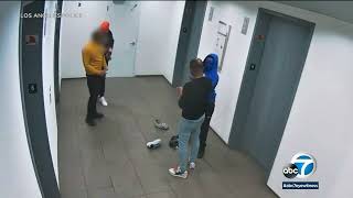 Video Followhome robbery caught in surveillance video as victims waited for elevator l ABC7 [upl. by Elocon909]