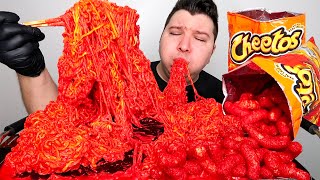 EXTREME HOT CHEETOS FIRE NOODLES • Mukbang amp Recipe [upl. by Ahserak]