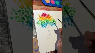 Rainbow color tree watercolor painting democlass shorts yt [upl. by Mitinger]