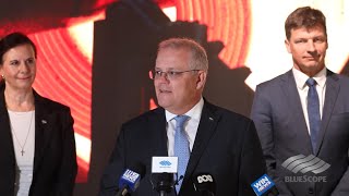 Prime Minister Scott Morrison Visits Port Kembla Steelworks Australia [upl. by Saideman]