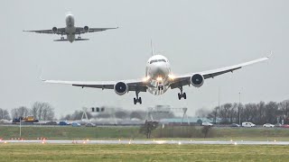 4K STORM Eunice at Schiphol airport Goaround insane crosswind landings and heavy rainfall [upl. by Adnuhsed]