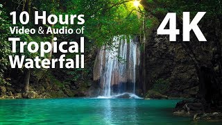 4K UHD 10 hours  Tropical Waterfall amp Audio  relaxing meditation nature [upl. by Cedar]