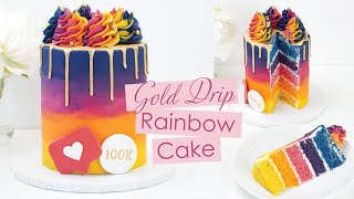 Gold Drip Buttercream Rainbow Cake  Cake Decorating Tutorial  Instagram Inspired Cake Design [upl. by Nylesoy]