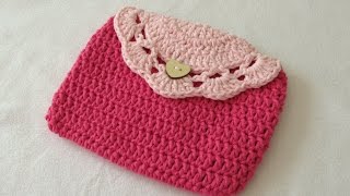 VERY EASY crochet pretty purse  clutch  bag tutorial [upl. by Nannaihr]