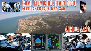 ROME FCO  Pilots  cockpit view of a beautiful Airbus A320 final approach  landing runway 34R [upl. by Erikson809]