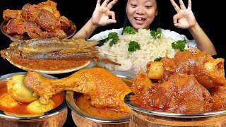 Massive Mukbang Eating Spicy Mutton Gravy Chicken Gizzard Curry Fish Curry Chicken Egg Curry [upl. by Dunham]