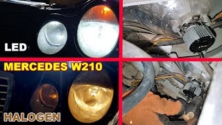 Mercedes W210 How to install LED bulbs H7 in Dipped Beam  Installation LED H7 6500K on Mercedes [upl. by Meta545]