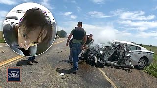 Bodycam Handcuffed Suspect Steals Cop Car Slams into SemiTruck in Deadly Crash [upl. by Porche934]