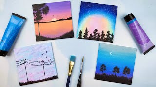 4 Easy Mini Canvas Ideas  Acrylic Painting for Beginners [upl. by Elenahc584]