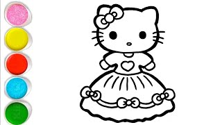 Dancing Princess Hello Kitty Drawing Painting amp Coloring for kids ToddlerBachaParty17 [upl. by Nilyarg]