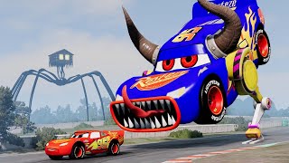 Epic Escape From Lightning McQueen Eater Monsters in BeamNGDrive Insane Crashes amp Stunts [upl. by Yanahs]