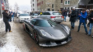 St Moritz WINTER CARSPOTTING  Jesko Absolut RUF XBow Miura SV Dakar Zagato Aster [upl. by Talbert835]