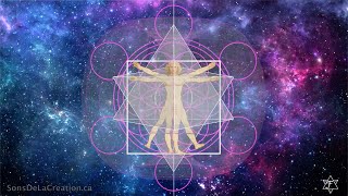 Animation 3D Fleur de Vie  Cube de Metatron  Merkabah  Homme de Vitruve  Vitruvian Man [upl. by Audy]