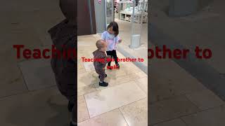 Sister teach her baby brother walk [upl. by Florenza]