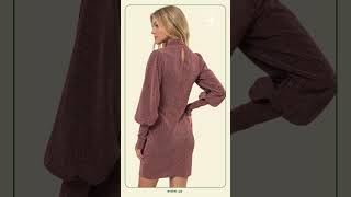 Womens Rose Glitter Mock Neck Long Sleeve Mini Dress womensfashion onlineshopping minidress [upl. by Rodavlas889]