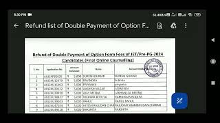 Refund of Double Payment of Option Form Fees JETPre PG 2024 Final Online Counselling JET 2024 [upl. by Tserrof899]