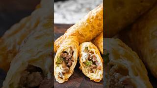 Philly Cheesesteak Egg Rolls Yes sir Quick and perfect for your next party PhillyCheesesteak [upl. by Farrow]