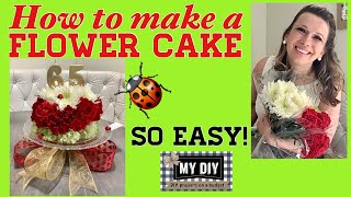 HOW TO MAKE A FLOWER CAKE  REAL FLOWER CAKE  DOLLAR TREE CAKE STAND DIY  SO EASY [upl. by Chlo]