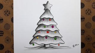 Adım Adım Çok Kolay ve Ögretici Yeni Yıl Ağacı Nasıl Çizilir How to Draw Christmas tree [upl. by Nitram]