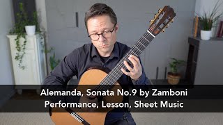 Alemanda Sonata No9 by Zamboni and Lesson for Classical Guitar [upl. by Beitch]