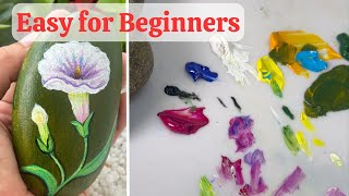 Acrylic Rock Painting Tutorial How to Paint a Delicate Morning Glory Flower on Stone [upl. by Schmitz774]