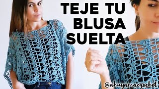 CÓMO TEJER BLUSA A CROCHET teje una blusa suelta a crochet en punto calado  tutorial paso a paso [upl. by Malim]