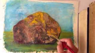 Boulder Watercolor tutorial how to paint on real tree bark [upl. by Atnomed]