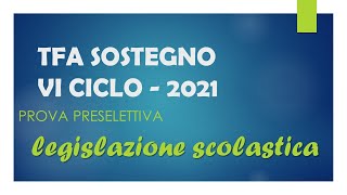 PRESELETTIVA TFA SOSTEGNO  quiz di simulazione  test su legislazione scolastica [upl. by Agee789]