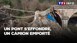 Effondrement spectaculaire dun pont dans le Gard un camion emporté [upl. by Anelat]