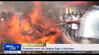 DR Congo protesters burn US and Belgian flags in Kinshasa [upl. by Olaf]