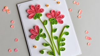 How to Make  Greeting Card Quilling Flowers  Step by Step  Kartka Okolicznościowa [upl. by Sherye]