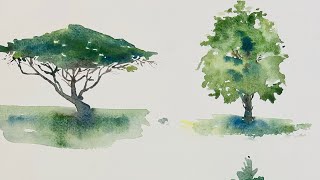 How to paint trees in watercolor for beginners lesson [upl. by Worrad]