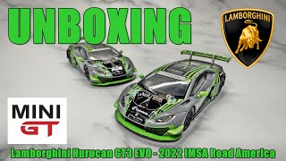 Mini GT Unboxing Lamborghini Huracán GT3 EVO 39 2022 IMSA Road America 2nd Place [upl. by Luaped]