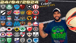 PALPITES DE FUTEBOL PARA HOJE 24 04 2024 QUARTA 42 JOGOS  BILHETE PRONTO Caipora Análises e TIPs [upl. by Harlene]