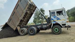 Mahindra Backhoe Loader Loading Brick Debris in Ashok Leyland Truck and New Bridge Foundation Mud F [upl. by Jeniffer]