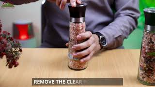 Pink Salt Coarse Refillable Glass Grinder  How to use  Himalayan Chef [upl. by Saravat849]