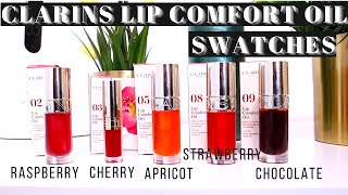 CLARINS LIP COMFORT OIL SWATCHES 🔥🔥 5 SHADES [upl. by Ardnuaet]