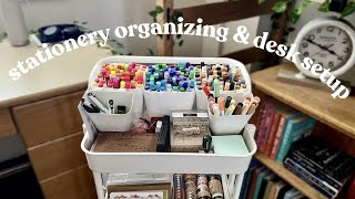 organizing my stationery  desk setup in my dorm 🧸 minimal productivity desk setup [upl. by Ynor]