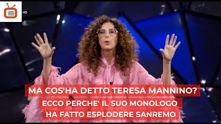 Ma cosha detto Teresa Mannino Ecco perchè il suo monologo ha fatto esplodere Sanremo 2024 [upl. by Nevak]