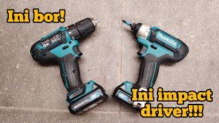 PERBEDAAN juga PERSAMAAN antara bor dan impact driver  fungsi cordless drill dan impact driver [upl. by Ellimak]