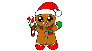 How to Draw a Cute Christmas Gingerbread Man  Easy Drawing Tutorial for Kids [upl. by Chevalier]