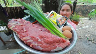 Cooking Beef Rock Frying Sesame  Beef Frying Recipe  Cooking With Sros [upl. by Kcirdnek]