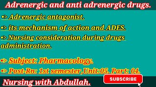 Adrenergic and anti adrenergic drugs in urdu PostRn 1st semester Unit5part4 Pharmacology [upl. by Claudine]