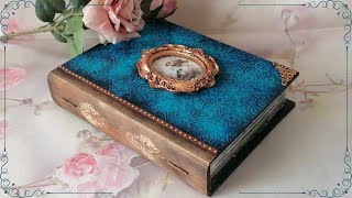 Vintage style wooden book box  decoupage  DIY [upl. by Cutty]