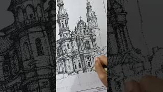 Pointillism Drawing  Visual Techniques Plate  Santiago De Compostela [upl. by Albie]