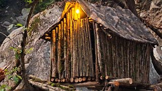 solo survival camping in the wilderness camping in Himachal building survival shelter [upl. by Leuqer]